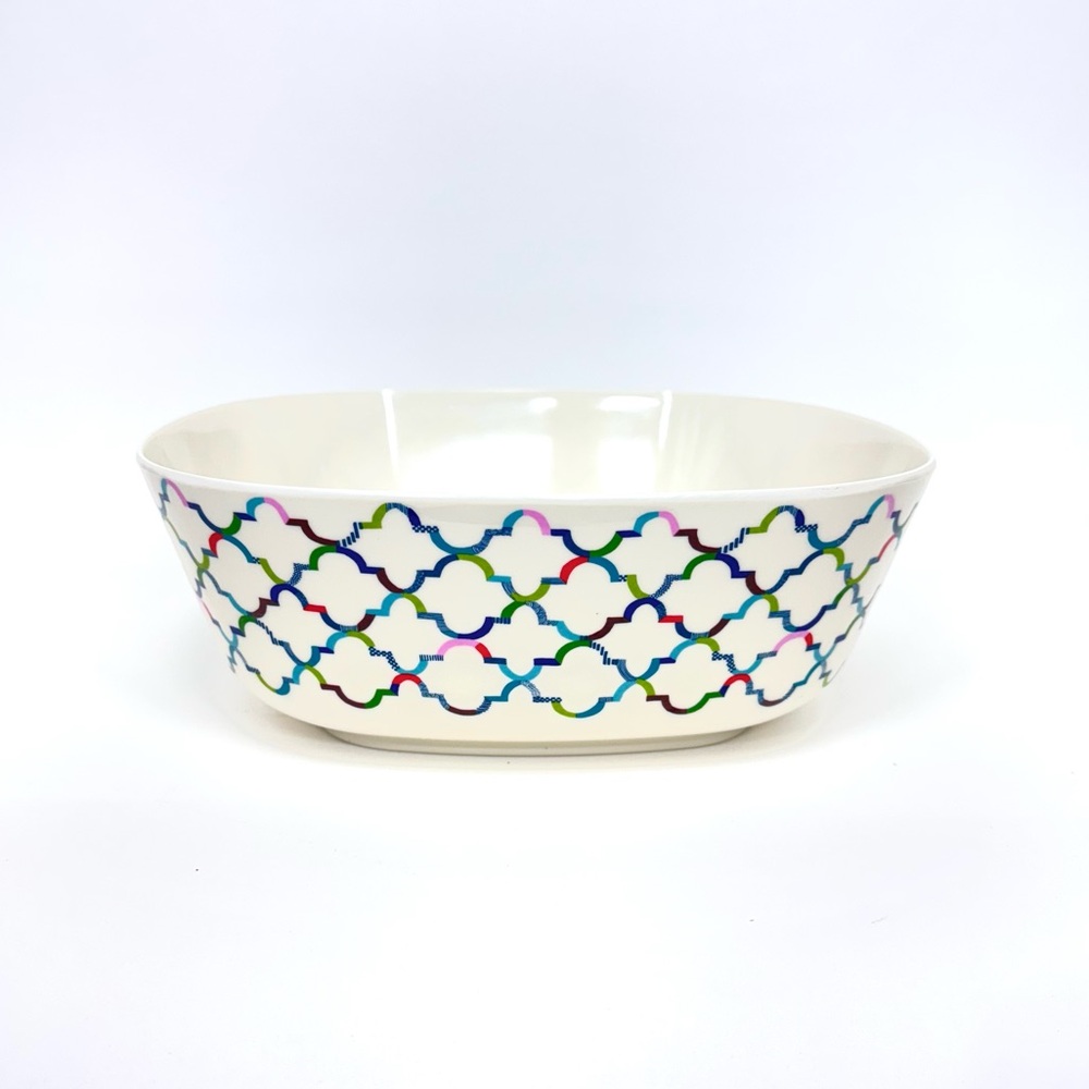 World Market Plastic Serving Bowl Eggshell White Multicolored Geometric Print